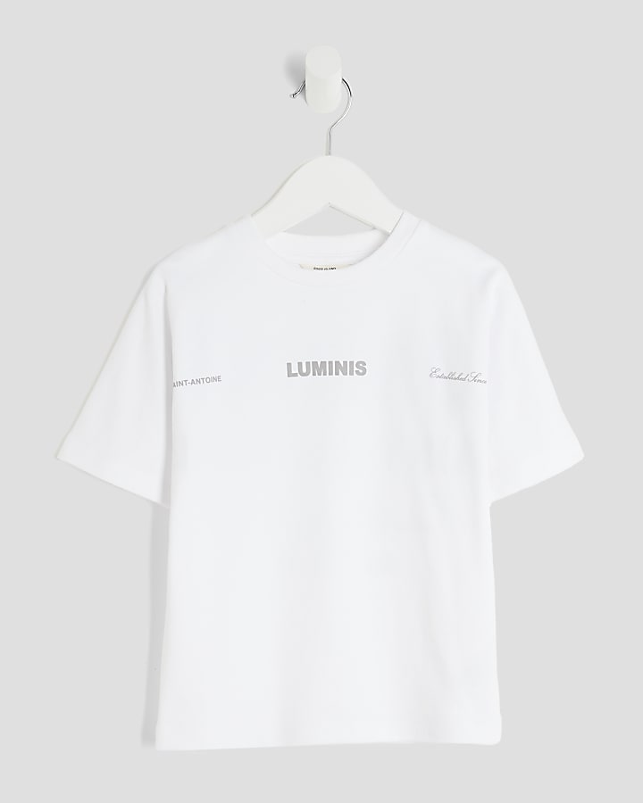 River Island Mini Boys White Oversized Back Print T-Shirt