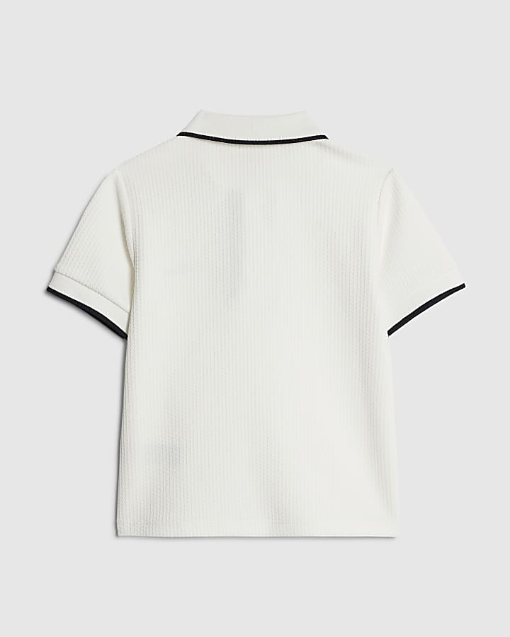 River Island Mini Boys White Slim Fit Textured Polo Shirt