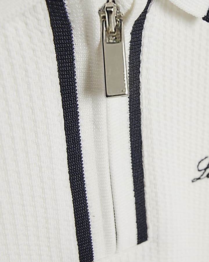 River Island Mini Boys White Slim Fit Textured Polo Shirt