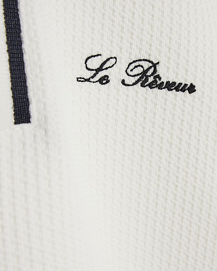 River Island Mini Boys White Slim Fit Textured Polo Shirt