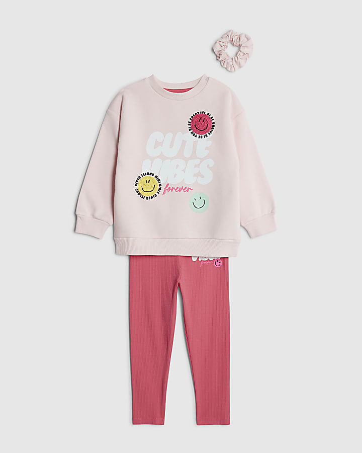River Island Mini Girl Pink Cute Vibes Sweatshirt Set