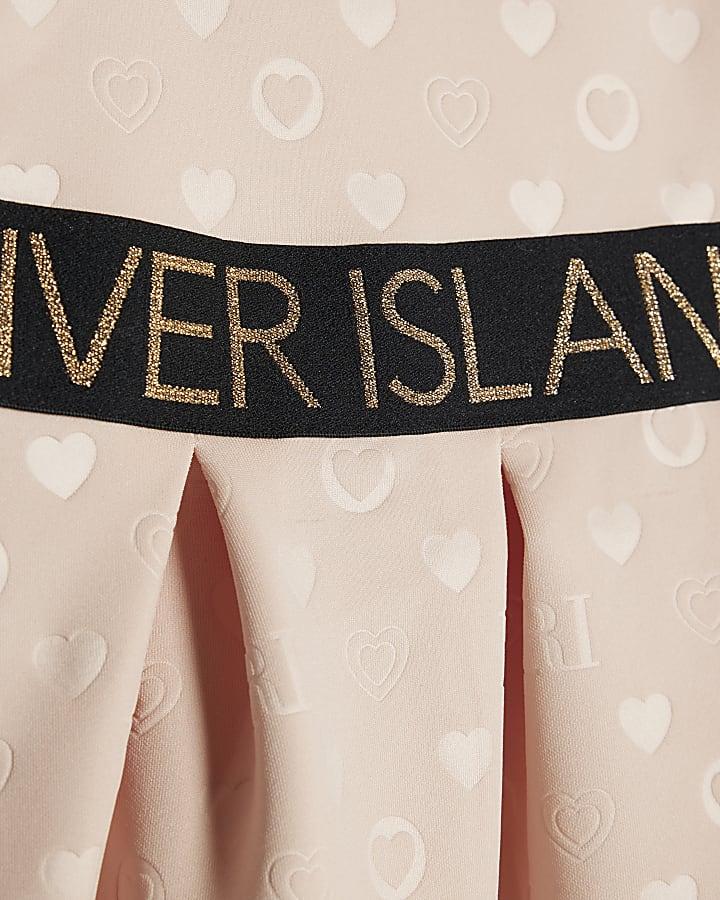River Island Mini Girls Beige Embossed RI Monogram Dress