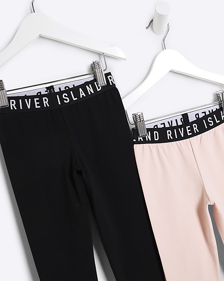 River Island Mini Girls Beige Leopard RI Leggings 3 Pack