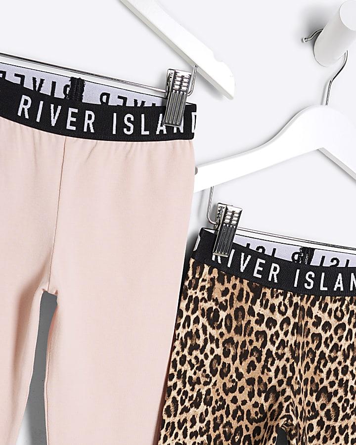 river island Mini Girls Beige Leopard RI Leggings 3 Pack