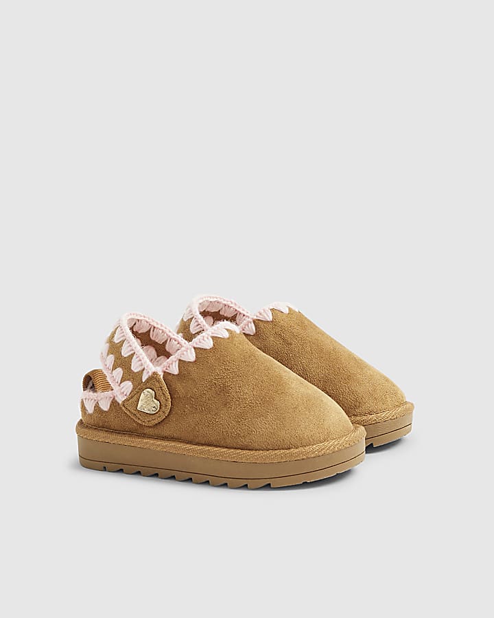 River Island Mini Girls Beige Whipstitch Strap Slippers