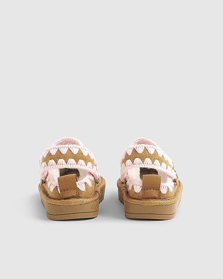 River Island Mini Girls Beige Whipstitch Strap Slippers