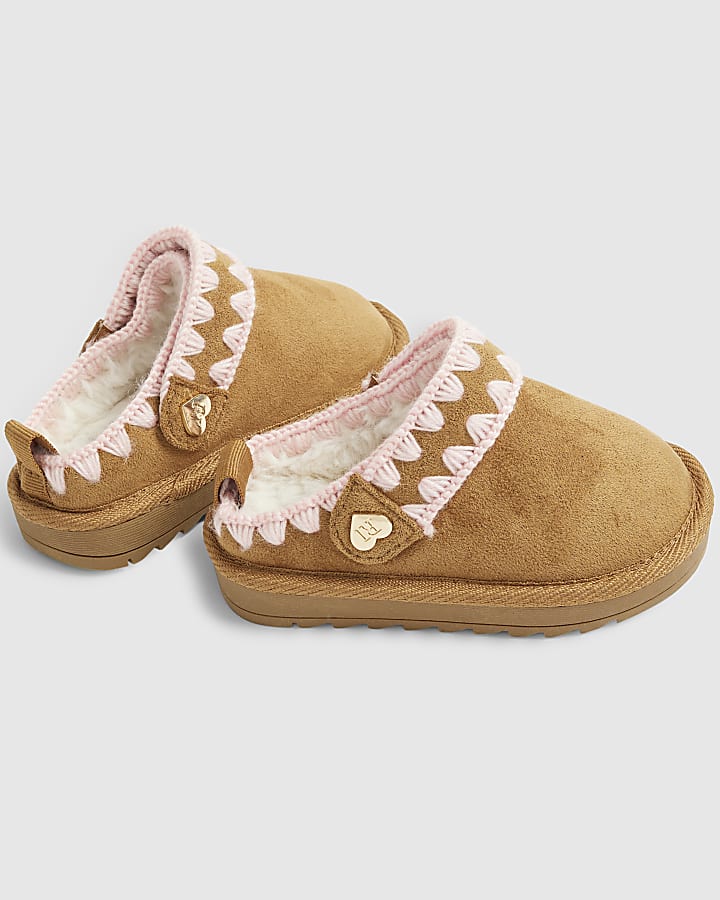 River Island Mini Girls Beige Whipstitch Strap Slippers