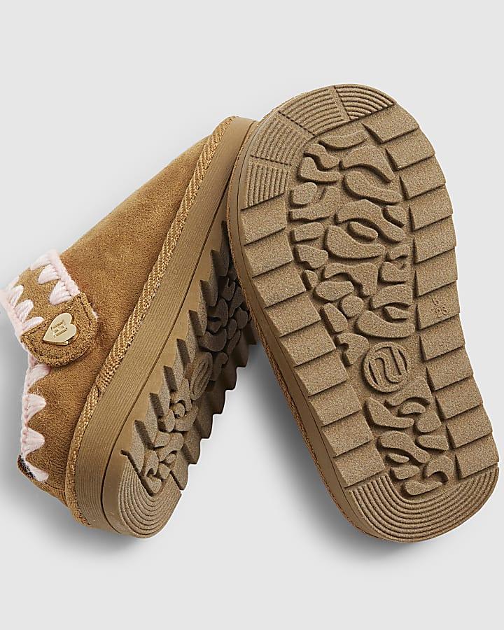 river island Mini Girls Beige Whipstitch Strap Slippers