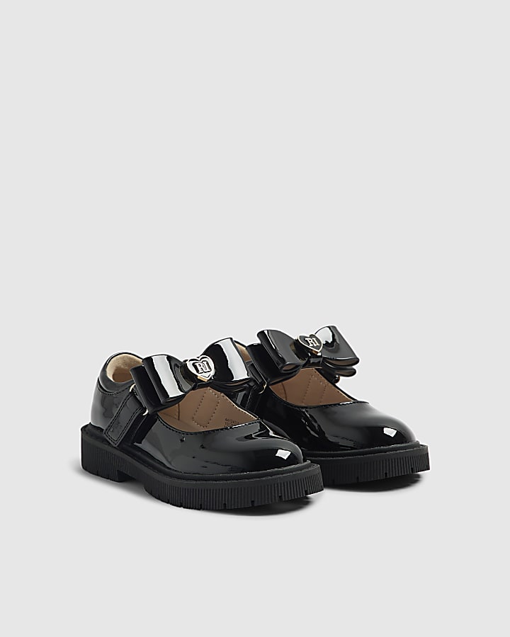 River Island Mini Girls Black Bow Straps Mary Jane Shoes