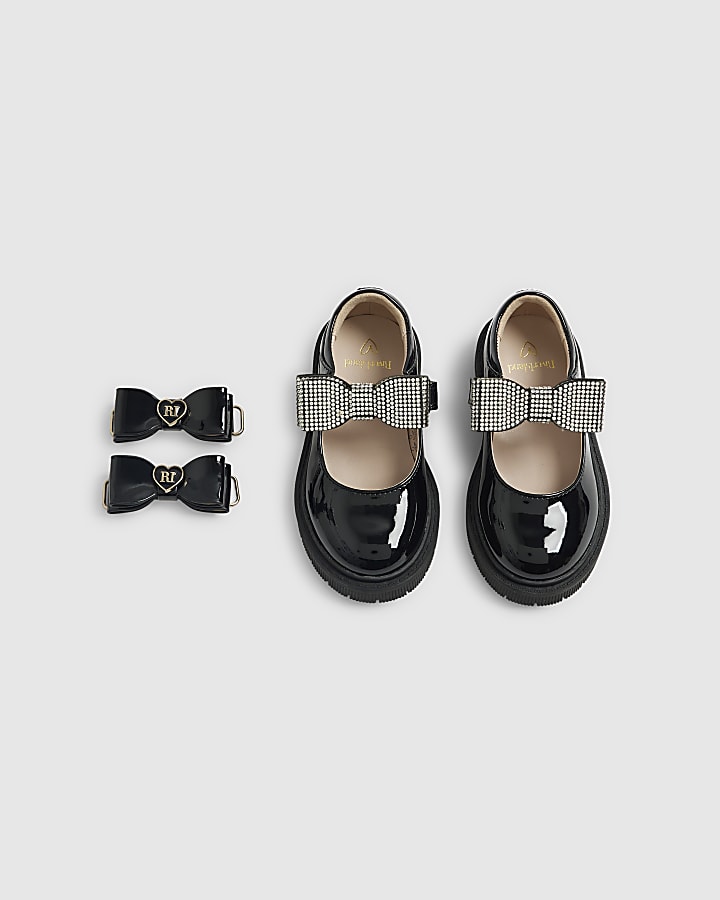 River Island Mini Girls Black Bow Straps Mary Jane Shoes