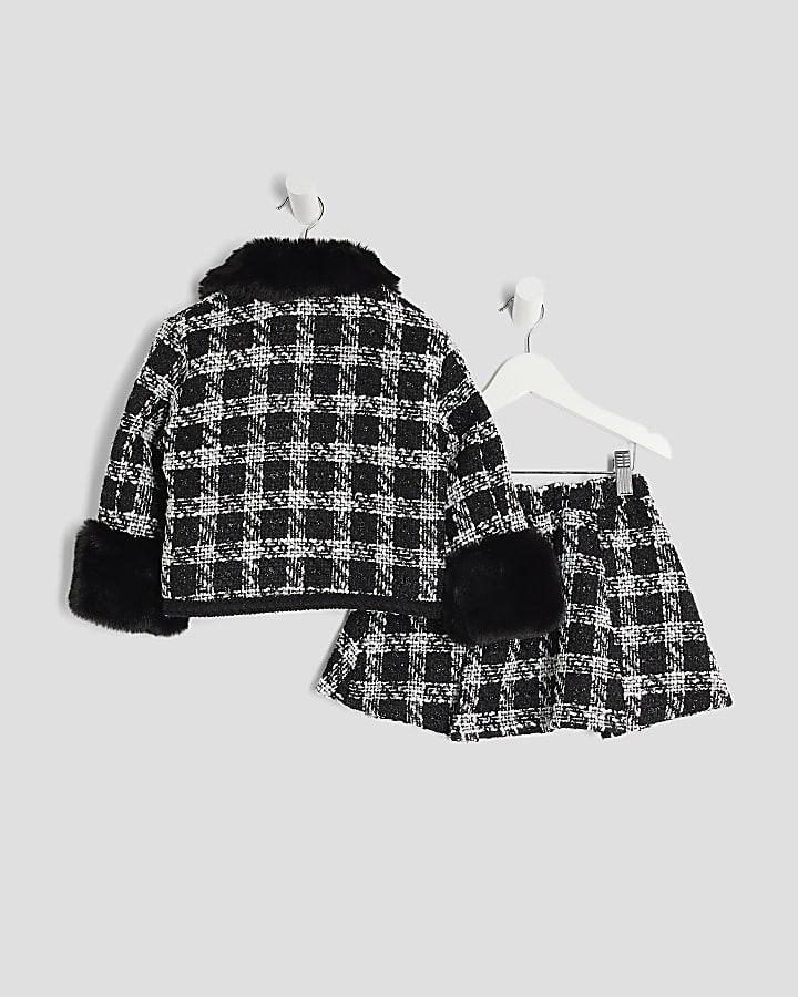 River Island Mini Girls Black Check Boucle Jacket Set