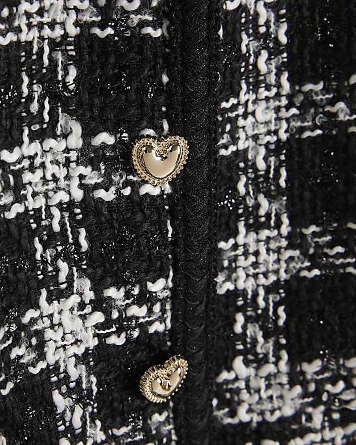 River Island Mini Girls Black Check Boucle Jacket Set