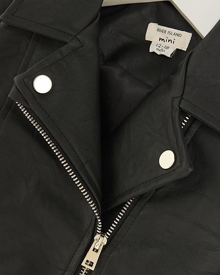 River Island Mini Girls Black Faux Leather Biker Jacket