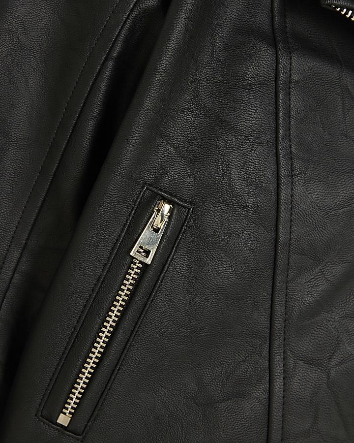 river island Mini Girls Black Faux Leather Biker Jacket