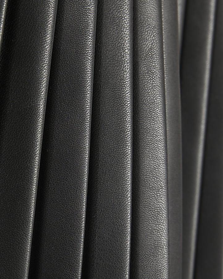 River Island Mini Girls Black Faux Leather Pleated Dress