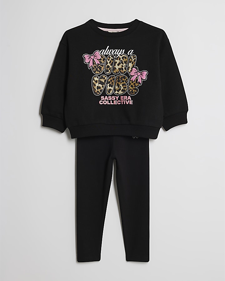 River Island Mini Girls Black Girl Vibe Sweatshirt Set