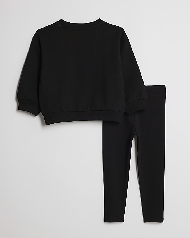 River Island Mini Girls Black Girl Vibe Sweatshirt Set