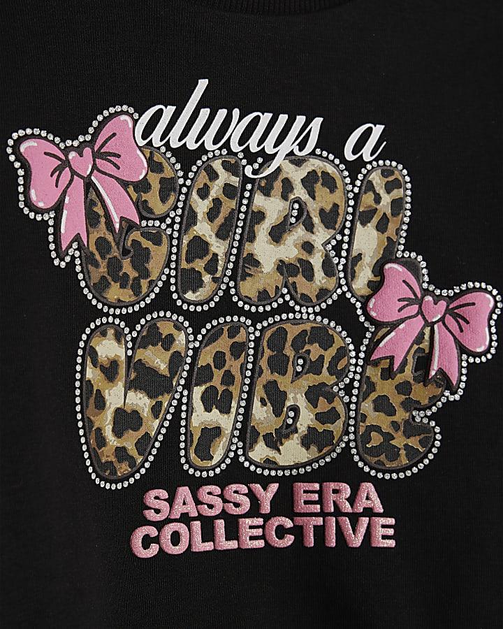 River Island Mini Girls Black Girl Vibe Sweatshirt Set