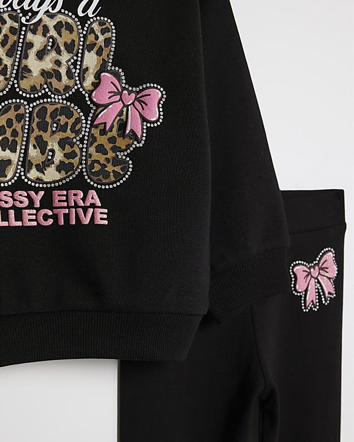 river island Mini Girls Black Girl Vibe Sweatshirt Set
