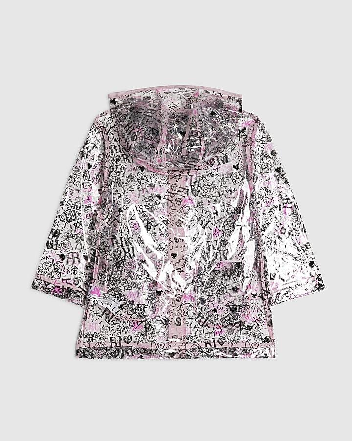 River Island Mini Girls Black Graffiti Print Raincoat