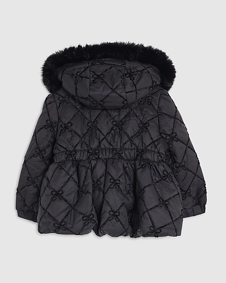 River Island Mini Girls Black Hooded Bow Padded Coat