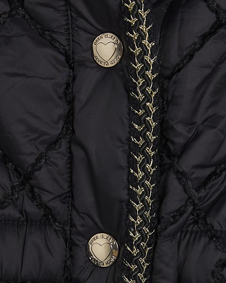 River Island Mini Girls Black Hooded Bow Padded Coat