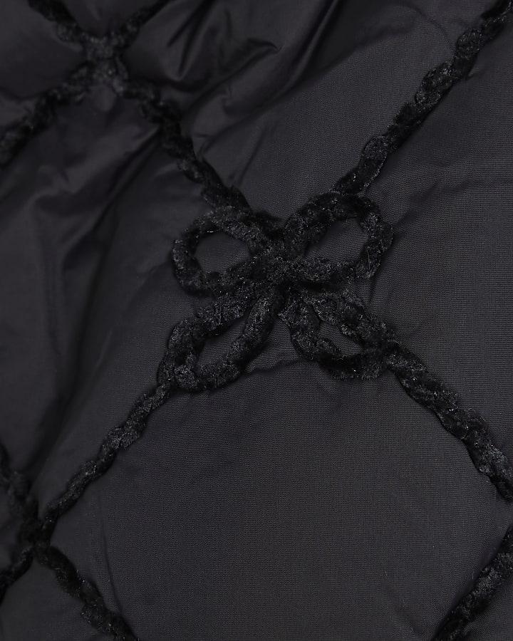 River Island Mini Girls Black Hooded Bow Padded Coat