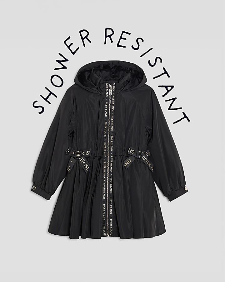 River Island Mini Girls Black Peplum Hooded Raincoat