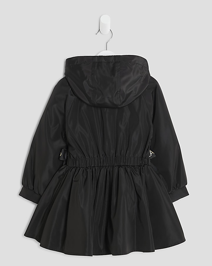 River Island Mini Girls Black Peplum Hooded Raincoat