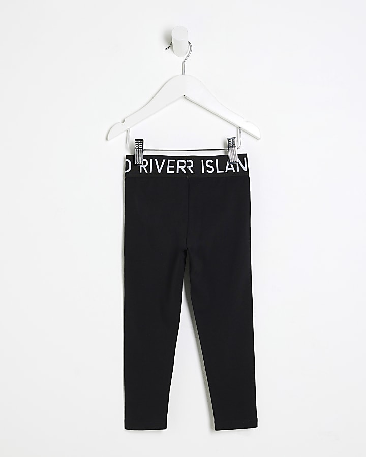 River Island Mini Girls Black RI Waistband Leggings