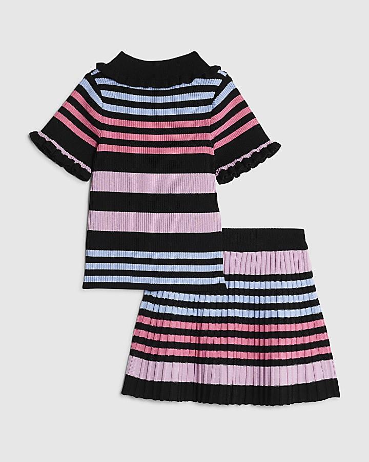 River Island Mini Girls Black Stripe Polo Shirt Set