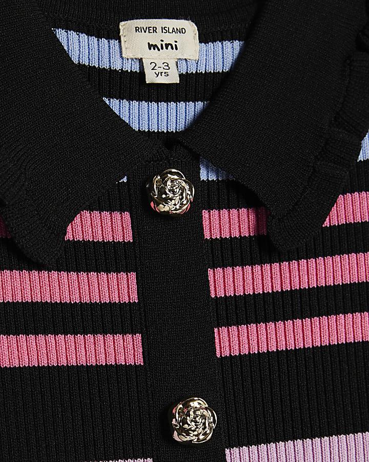 River Island Mini Girls Black Stripe Polo Shirt Set