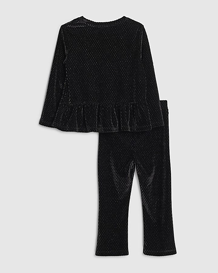River Island Mini Girls Black Velvet Peplum T-Shirt Set