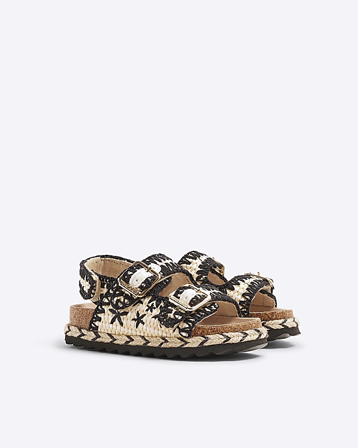 River Island Mini Girls Black Whipstitch Footbed Sandals