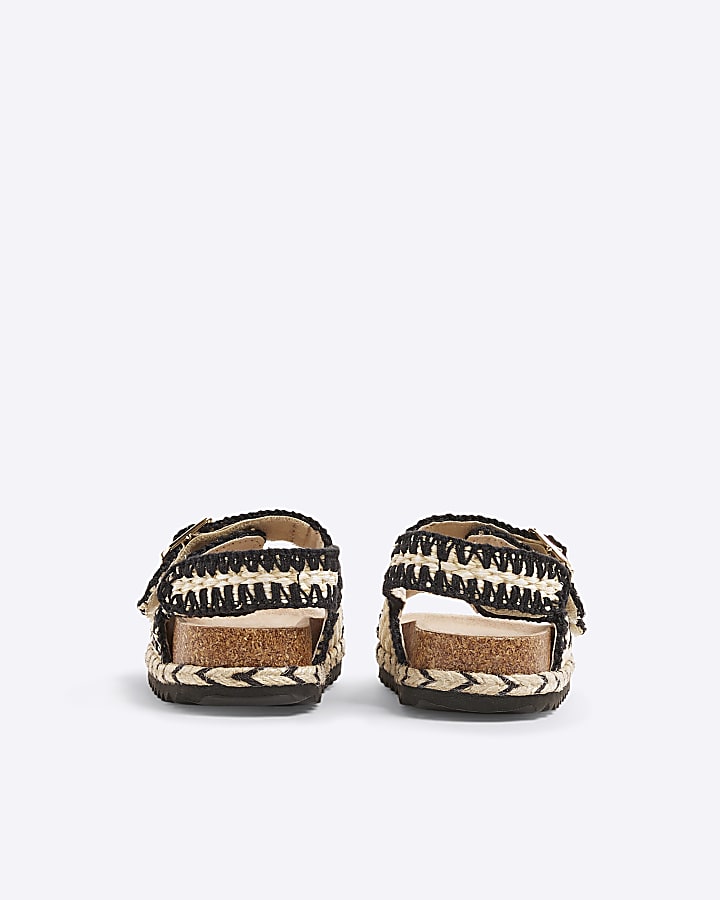 River Island Mini Girls Black Whipstitch Footbed Sandals