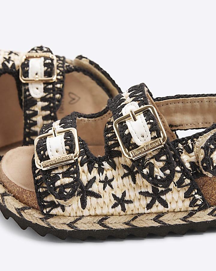 River Island Mini Girls Black Whipstitch Footbed Sandals