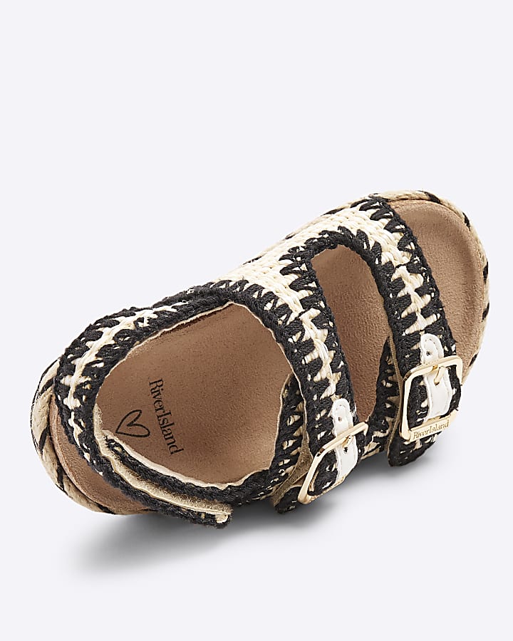 river island Mini Girls Black Whipstitch Footbed Sandals