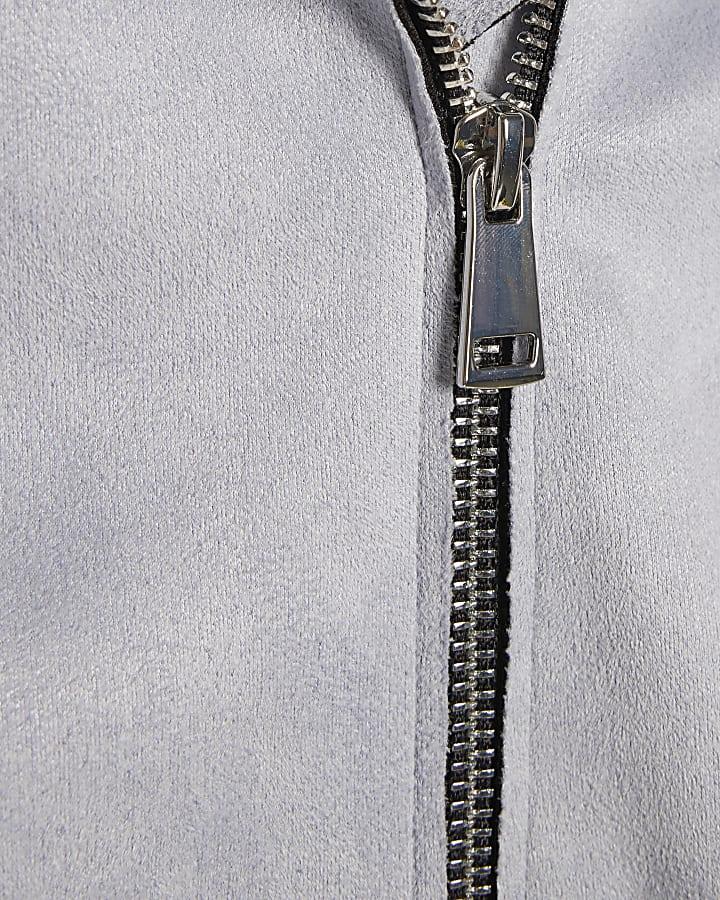 River Island Mini Girls Blue Faux Suede Biker Jacket