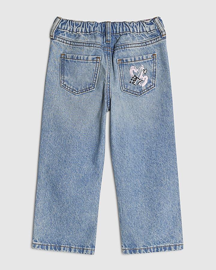 River Island Mini Girls Blue Love Graffiti Straight Jeans