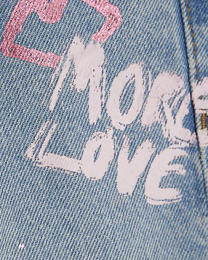 River Island Mini Girls Blue Love Graffiti Straight Jeans