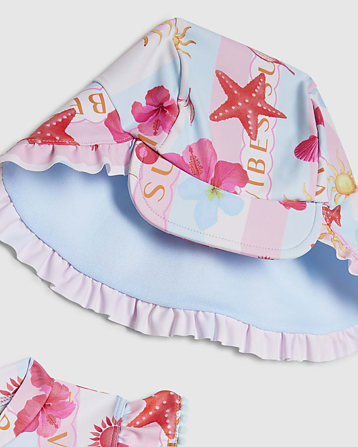 River Island Mini Girls Blue Stripe La Mer Rashsuit Set