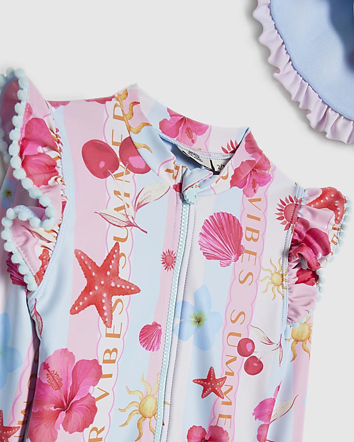 River Island Mini Girls Blue Stripe La Mer Rashsuit Set