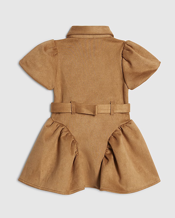 River Island Mini Girls Brown Faux Suede Shirt Dress