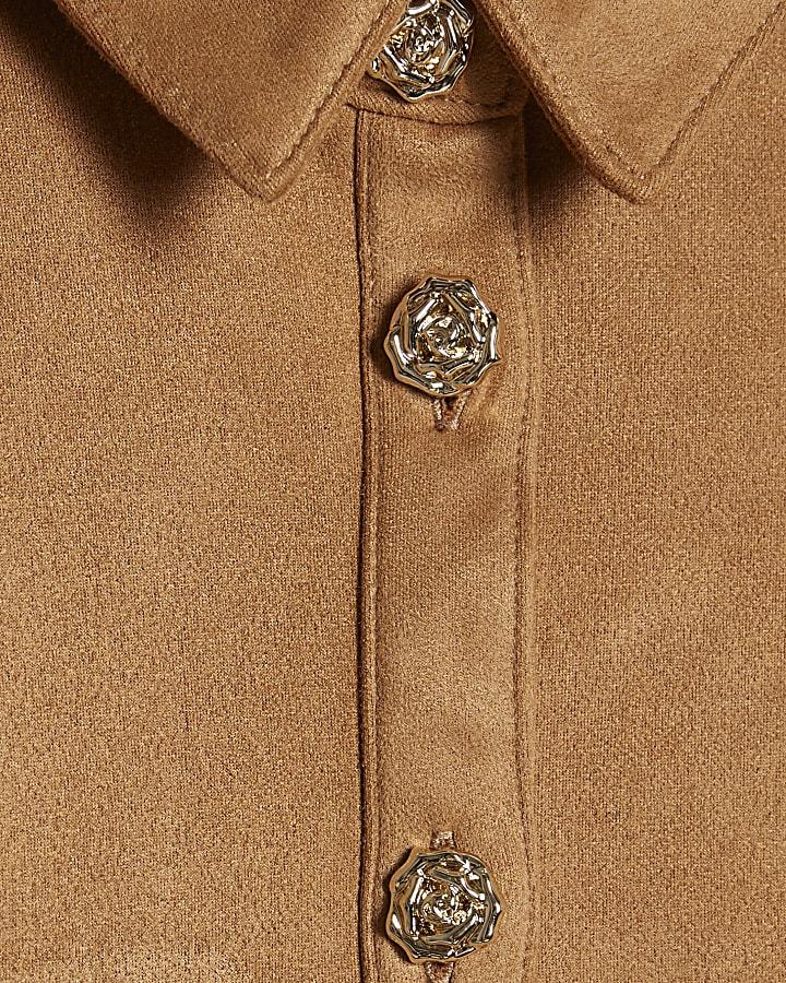 River Island Mini Girls Brown Faux Suede Shirt Dress