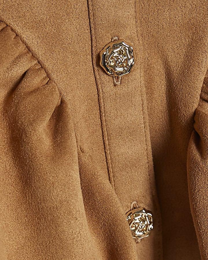 river island Mini Girls Brown Faux Suede Shirt Dress