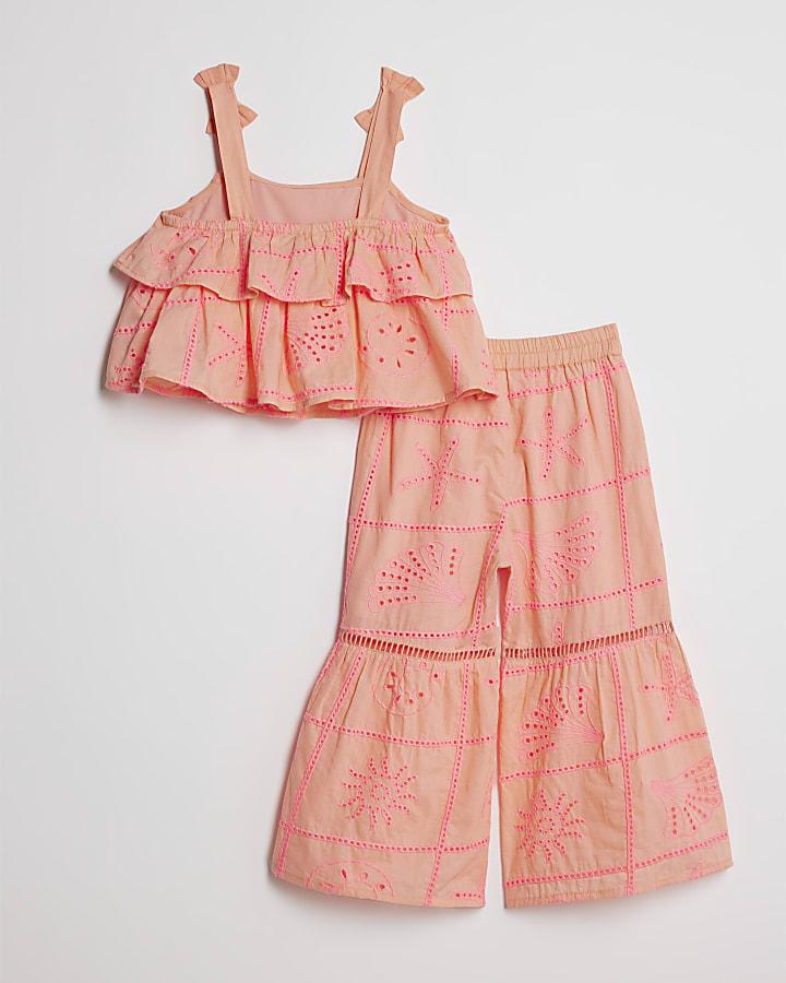 River Island Mini Girls Coral Tiered Broderie Top Set