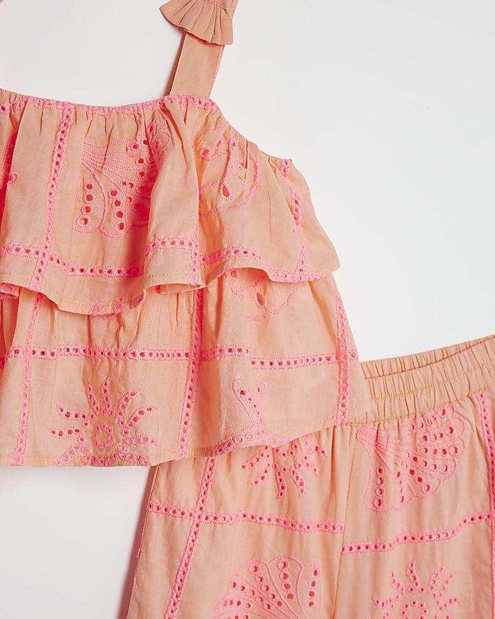River Island Mini Girls Coral Tiered Broderie Top Set