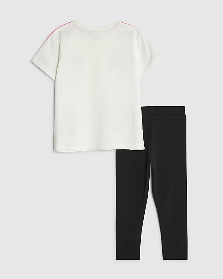 River Island Mini Girls Cream Badged Stripe T-Shirt Set