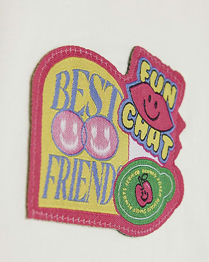 River Island Mini Girls Cream Badged Stripe T-Shirt Set