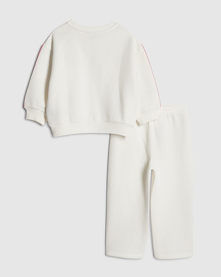 River Island Mini Girls Cream Badged Sweatshirt Set